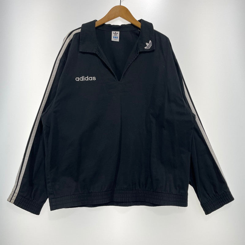 【中古品】【メンズ】 ADIDAS アディダス 80～90's SKIPPER-COLLAR PULLOVER JACKET VINTAGE 80～90年代 スキッパーカラー プルオーバー ジャケット ライトアウター デサント製 ヴィンテージ 148-261005-yo-07-teih サイズ：O-XO カラー：ブラック 万代Net店