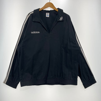 【中古品】【メンズ】 ADIDAS アディダス 80～90's SKIPPER-COLLAR PULLOVER JACKET VINTAGE 80～90年代 スキッパーカラー プルオーバー ジャケット ライトアウター デサント製 ヴィンテージ 148-261005-yo-07-teih サイズ：O-XO カラー：ブラック 万代Net店