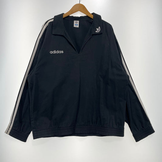 【中古品】【メンズ】 ADIDAS アディダス 80～90's SKIPPER-COLLAR PULLOVER JACKET VINTAGE 80～90年代 スキッパーカラー プルオーバー ジャケット ライトアウター デサント製 ヴィンテージ 148-261005-yo-07-teih サイズ：O-XO カラー：ブラック 万代Net店