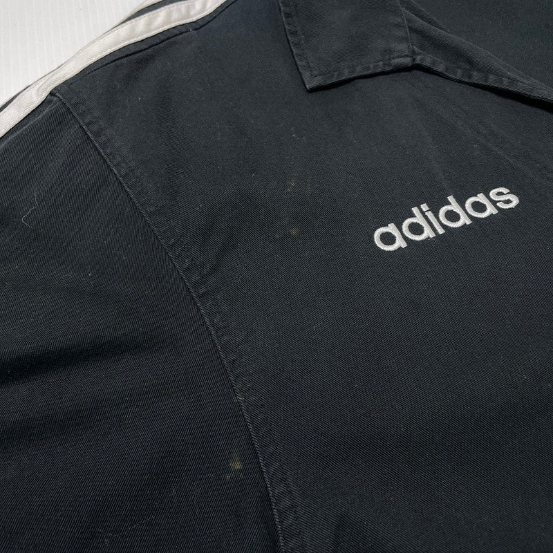 【中古品】【メンズ】 ADIDAS アディダス 80～90's SKIPPER-COLLAR PULLOVER JACKET VINTAGE 80～90年代 スキッパーカラー プルオーバー ジャケット ライトアウター デサント製 ヴィンテージ 148-261005-yo-07-teih サイズ：O-XO カラー：ブラック 万代Net店