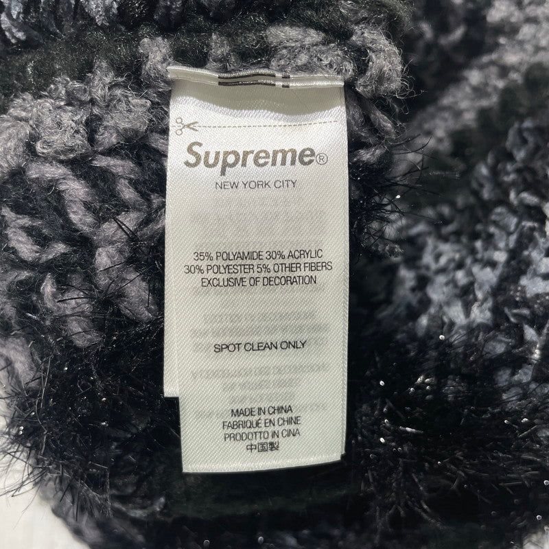 【中古品】【メンズ】 Supreme シュプリーム 25FW TINSEL STRIPE BEANIE ”BLACK” ティンセル ストライプ ビーニー ニット帽 帽子 185-261014-yo-01-teih サイズ：ONE SIZE(58CM) カラー：ブラック 万代Net店