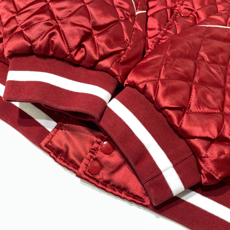【中古品】【メンズ】 SUPREME シュプリーム × CHAMPION チャンピオン 別注コラボ 26AW QUILTED SATIN VARSITY JACKET 2026年秋冬 キルテッド サテン パーシティ ジャケット アウター 149-261004-sa-26-teih サイズ：XXL カラー：レッド 万代Net店