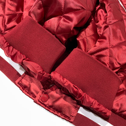 【中古品】【メンズ】 SUPREME シュプリーム × CHAMPION チャンピオン 別注コラボ 26AW QUILTED SATIN VARSITY JACKET 2026年秋冬 キルテッド サテン パーシティ ジャケット アウター 149-261004-sa-26-teih サイズ：XXL カラー：レッド 万代Net店
