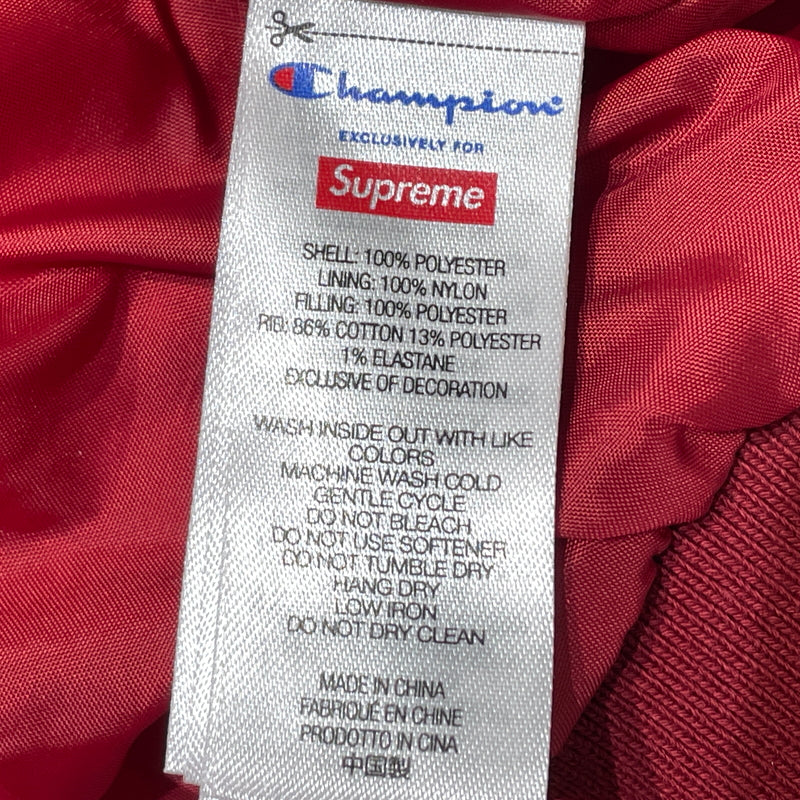 【中古品】【メンズ】 SUPREME シュプリーム × CHAMPION チャンピオン 別注コラボ 26AW QUILTED SATIN VARSITY JACKET 2026年秋冬 キルテッド サテン パーシティ ジャケット アウター 149-261004-sa-26-teih サイズ：XXL カラー：レッド 万代Net店