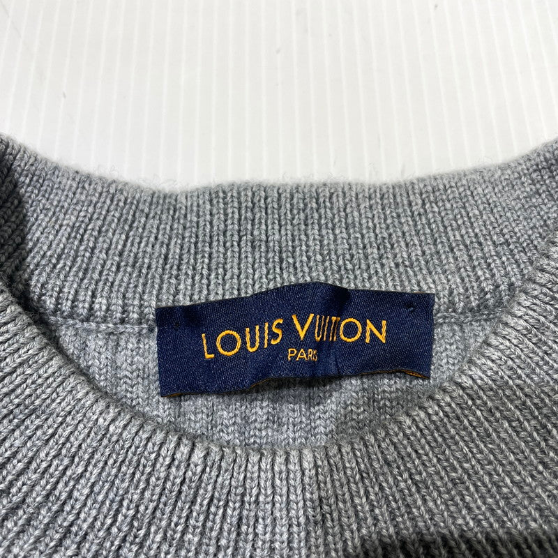 【中古品】【メンズ】 LOUIS VUITTON ルイ・ヴィトン 19AW WORLD LOGO JACQUARD KNIT RM192 OZJ HHN89W ワールドロゴ ジャガード ニット 長袖 トップス セーター 179-261014-yo-25-teih サイズ：L カラー：グレー 万代Net店