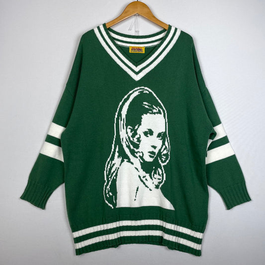 【中古品】【レディース】 HYSTERIC GLAMOUR ヒステリックグラマー 22SS HYS WOMAN V NECK SWEATER 01221NS01 編込 Vネック セーター 長袖 トップス ニット 140-261006-yo-06-teih サイズ：F カラー：グリーン 万代Net店