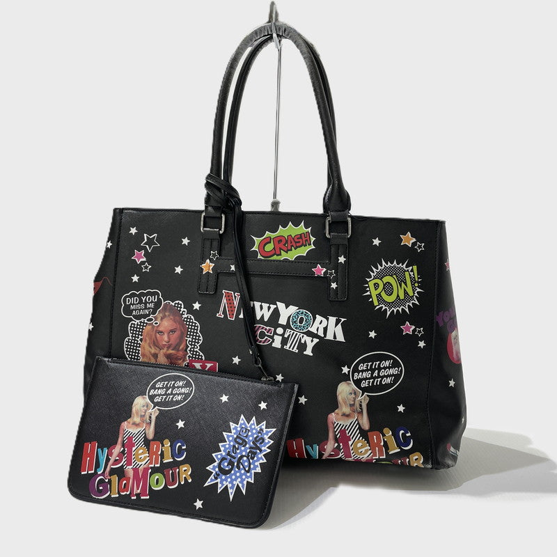 【中古品】【レディース】 HYSTERIC GLAMOUR ヒステリックグラマー STICKER REVERSIBLE TOTE BAG ステッカー柄 リバーシブル トートバッグ カバン 188-261009-yo-06-teih カラー：ブラック 万代Net店