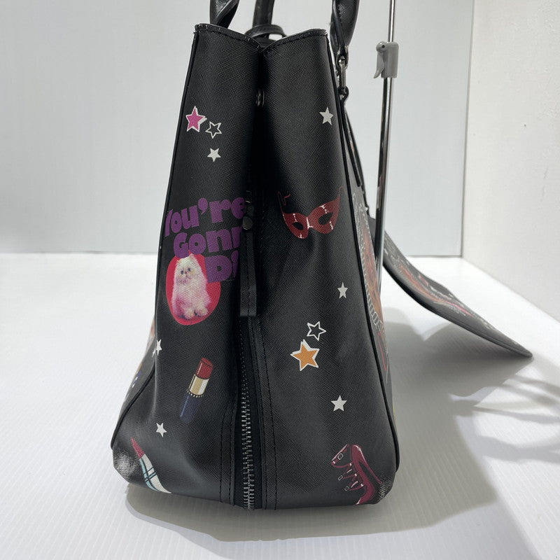 【中古品】【レディース】 HYSTERIC GLAMOUR ヒステリックグラマー STICKER REVERSIBLE TOTE BAG ステッカー柄 リバーシブル トートバッグ カバン 188-261009-yo-06-teih カラー：ブラック 万代Net店