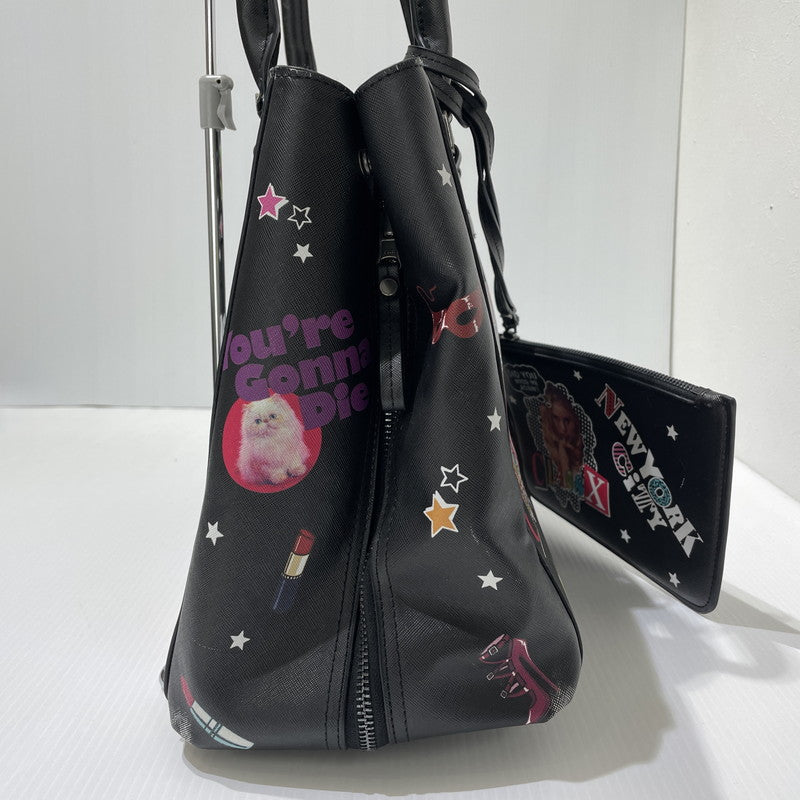 【中古品】【レディース】 HYSTERIC GLAMOUR ヒステリックグラマー STICKER REVERSIBLE TOTE BAG ステッカー柄 リバーシブル トートバッグ カバン 188-261009-yo-06-teih カラー：ブラック 万代Net店