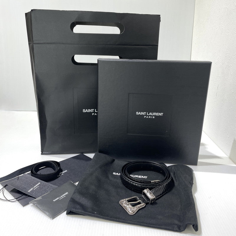 【中古品】【メンズ】 SAINT LAURENT サンローラン WESTERN NARROW BELT GRZ346571-85-0615 ウエスタン ナロー ベルト 服飾雑貨 205-261009-yo-01-teih サイズ：85cm カラー：ブラック 万代Net店