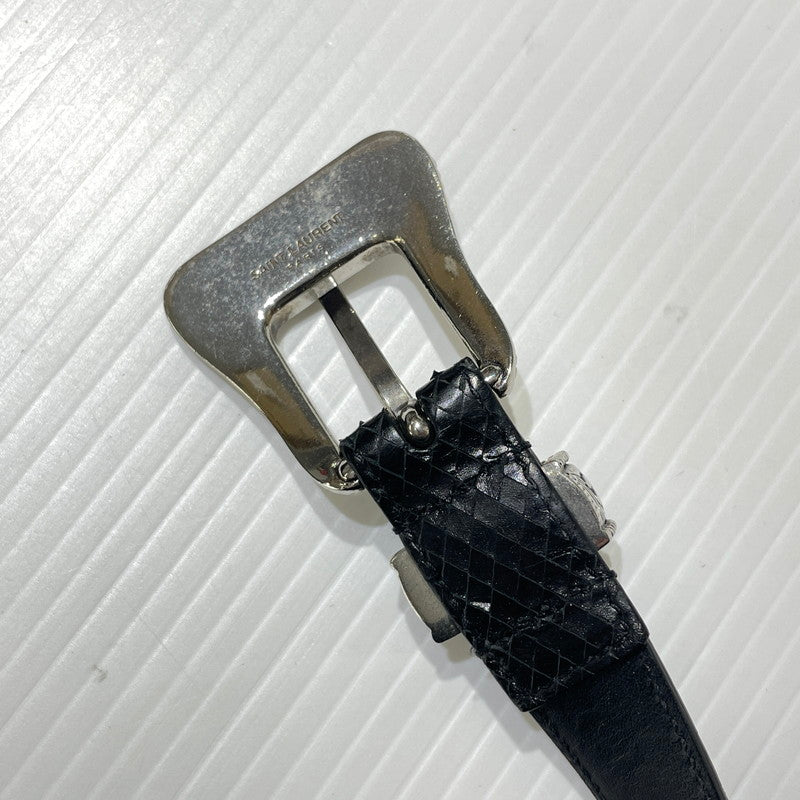 【中古品】【メンズ】 SAINT LAURENT サンローラン WESTERN NARROW BELT GRZ346571-85-0615 ウエスタン ナロー ベルト 服飾雑貨 205-261009-yo-01-teih サイズ：85cm カラー：ブラック 万代Net店