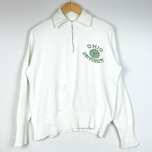 【現状渡し品】【メンズ】 UNKNOW 50’s VINTAGE CROWN ZIP COLLEGE PRINT HALF ZIP 50年代 ヴィンテージ クラウン ジップ カレッジ プリント ハーフ ジップ スウェット 長袖 トップス 145-261006-sa-02-teih サイズ：不明 カラー：ホワイト系 万代Net店