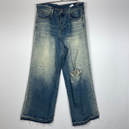 【現状渡し品】【メンズ】 MNML ミニマル DISTRESSED BUGGY DENIM PANTS 03-5824-1775 ダメージ加工 バギー デニム パンツ ボトムス ジーンズ 153-261007-sa-25-teih サイズ：32 カラー：インディゴ 万代Net店