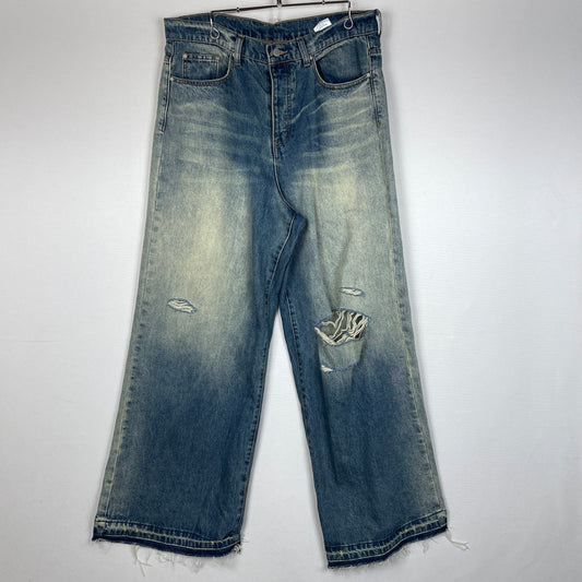 【現状渡し品】【メンズ】 MNML ミニマル DISTRESSED BUGGY DENIM PANTS 03-5824-1775 ダメージ加工 バギー デニム パンツ ボトムス ジーンズ 153-261007-sa-25-teih サイズ：32 カラー：インディゴ 万代Net店