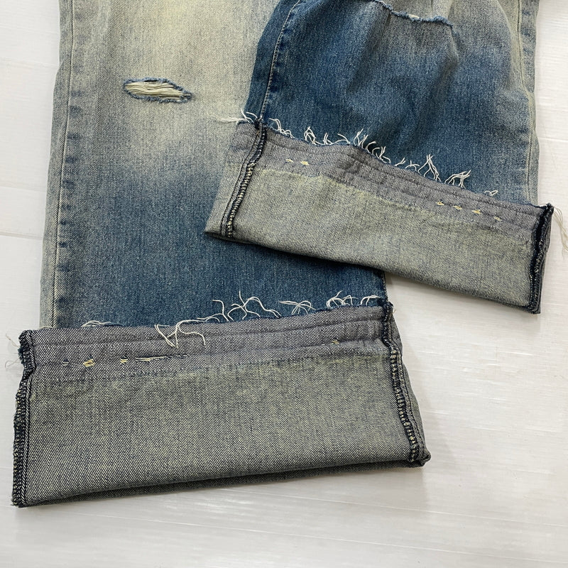 【現状渡し品】【メンズ】 MNML ミニマル DISTRESSED BUGGY DENIM PANTS 03-5824-1775 ダメージ加工 バギー デニム パンツ ボトムス ジーンズ 153-261007-sa-25-teih サイズ：32 カラー：インディゴ 万代Net店