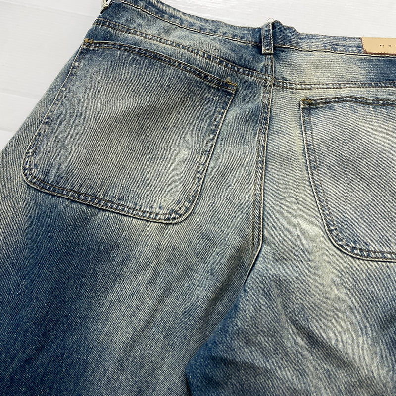 【現状渡し品】【メンズ】 MNML ミニマル DISTRESSED BUGGY DENIM PANTS 03-5824-1775 ダメージ加工 バギー デニム パンツ ボトムス ジーンズ 153-261007-sa-25-teih サイズ：32 カラー：インディゴ 万代Net店