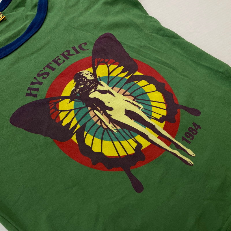 【中古品】【レディース】 HYSTERIC GLAMOUR ヒステリックグラマー HYSTERIC BUTTERFLY RINGER BABY TEE 01241CT23 ヒステリック バタフライ リンガーチビTシャツ 168-261014-ss-01-teih サイズ：F カラー：グリーン 万代Net店