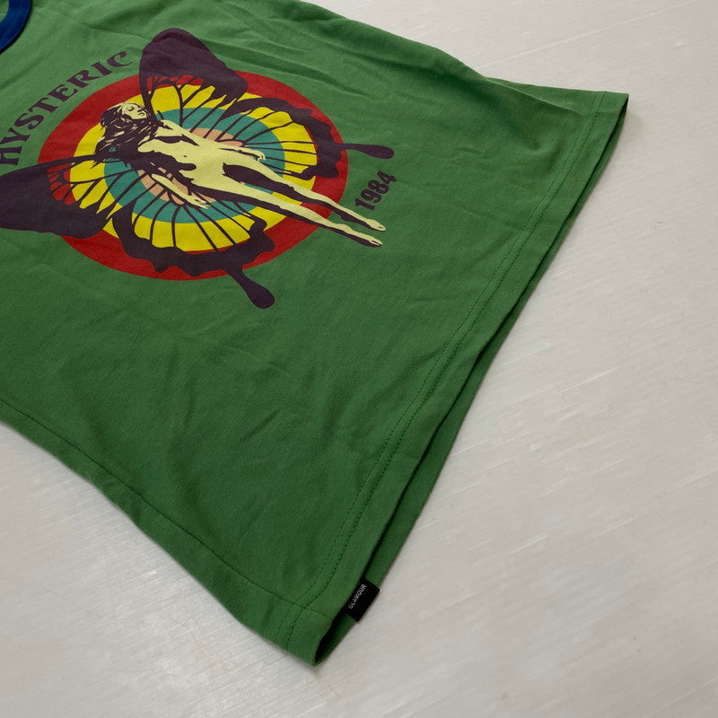 【中古品】【レディース】 HYSTERIC GLAMOUR ヒステリックグラマー HYSTERIC BUTTERFLY RINGER BABY TEE 01241CT23 ヒステリック バタフライ リンガーチビTシャツ 168-261014-ss-01-teih サイズ：F カラー：グリーン 万代Net店