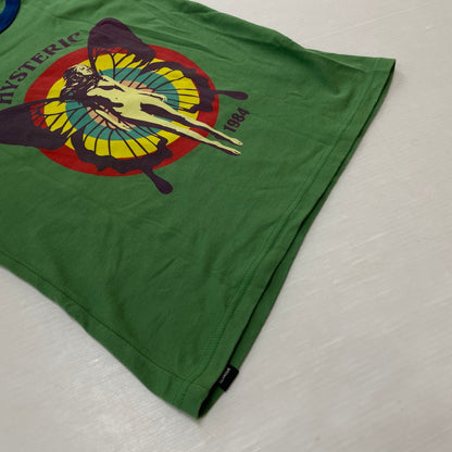 【中古品】【レディース】 HYSTERIC GLAMOUR ヒステリックグラマー HYSTERIC BUTTERFLY RINGER BABY TEE 01241CT23 ヒステリック バタフライ リンガーチビTシャツ 168-261014-ss-01-teih サイズ：F カラー：グリーン 万代Net店