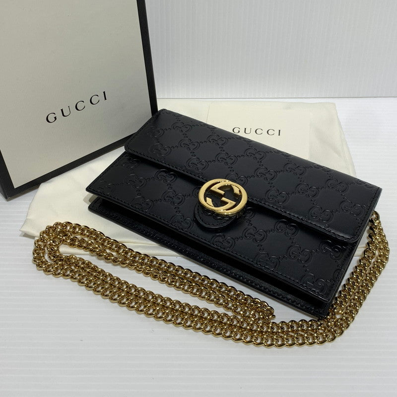 【中古品】【レディース】 GUCCI グッチ 409340 インターロッキングG ショルダーバッグ カバン ハンドバッグ 180-261009-ko-23-teih サイズ：箱付き カラー：ブラック 万代Net店