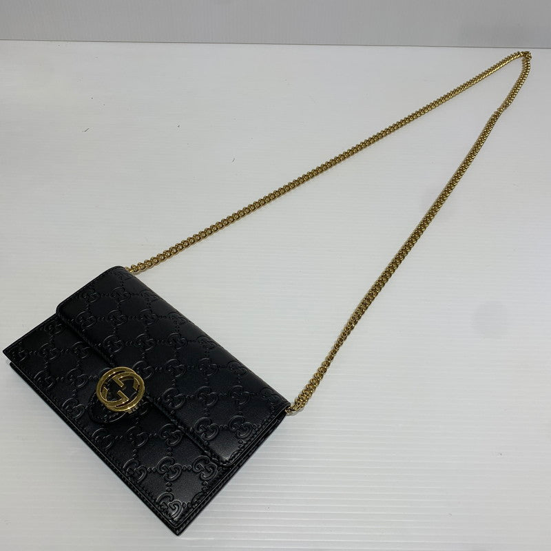 【中古品】【レディース】 GUCCI グッチ 409340 インターロッキングG ショルダーバッグ カバン ハンドバッグ 180-261009-ko-23-teih サイズ：箱付き カラー：ブラック 万代Net店
