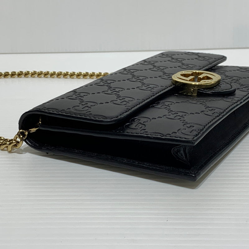【中古品】【レディース】 GUCCI グッチ 409340 インターロッキングG ショルダーバッグ カバン ハンドバッグ 180-261009-ko-23-teih サイズ：箱付き カラー：ブラック 万代Net店