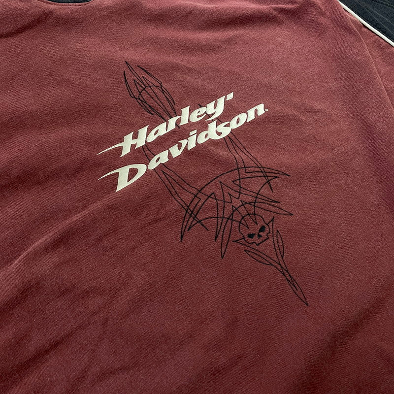【中古品】【メンズ】 Harley-Davidson ハーレーダビッドソン RAGLAN L/S TEE ラグラン ロングスリーブTシャツ 長袖トップス 145-261014-ss-04-teih サイズ：2XL カラー：ブラウン系 万代Net店