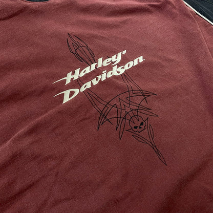 【中古品】【メンズ】 Harley-Davidson ハーレーダビッドソン RAGLAN L/S TEE ラグラン ロングスリーブTシャツ 長袖トップス 145-261014-ss-04-teih サイズ：2XL カラー：ブラウン系 万代Net店