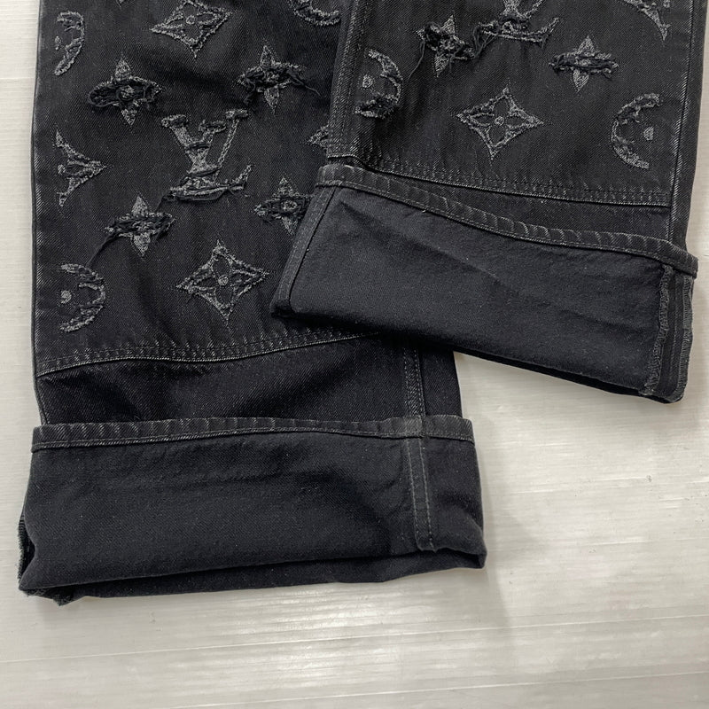 【現状渡し品】【メンズ】 LOUIS VUITTON ルイ・ヴィトン MONOGRAM DETROY DENIM PANTS RM261MQ K54 HUD48W モノグラム デストロイ デニム パンツ ボトムス ジーンズ 179-261011-sa-19-teih サイズ：30 カラー：ブラック 万代Net店