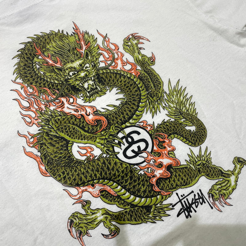 【中古品】【メンズ】 STUSSY ステューシー 90’s DRAGON PRINT LOGO SS TEE 90年代 "2代目ドラゴン" プリント ロゴ ショートスリーブ Tシャツ 半袖 トップス 142-261012-yo-17-teih サイズ：L カラー：ホワイト 万代Net店