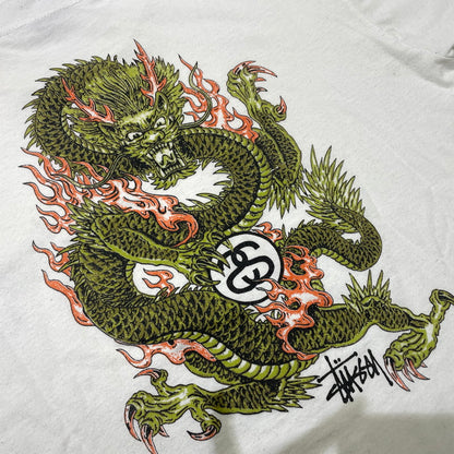 【中古品】【メンズ】 STUSSY ステューシー 90’s DRAGON PRINT LOGO SS TEE 90年代 "2代目ドラゴン" プリント ロゴ ショートスリーブ Tシャツ 半袖 トップス 142-261012-yo-17-teih サイズ：L カラー：ホワイト 万代Net店
