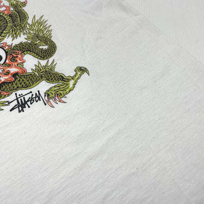 【中古品】【メンズ】 STUSSY ステューシー 90’s DRAGON PRINT LOGO SS TEE 90年代 "2代目ドラゴン" プリント ロゴ ショートスリーブ Tシャツ 半袖 トップス 142-261012-yo-17-teih サイズ：L カラー：ホワイト 万代Net店