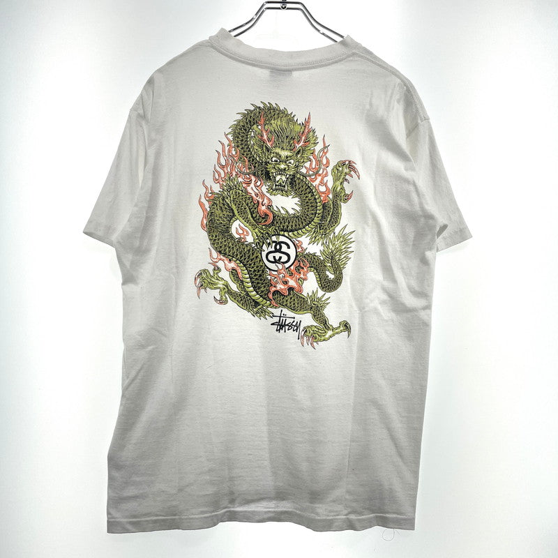 【中古品】【メンズ】 STUSSY ステューシー 90’s DRAGON PRINT LOGO SS TEE 90年代 "2代目ドラゴン" プリント ロゴ ショートスリーブ Tシャツ 半袖 トップス 142-261012-yo-17-teih サイズ：L カラー：ホワイト 万代Net店