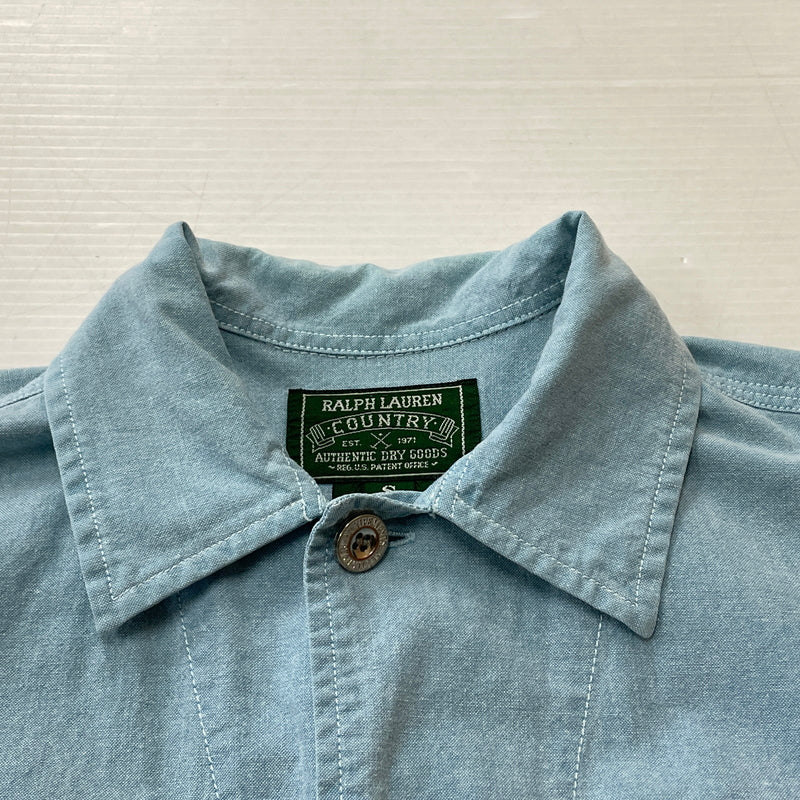 【中古品】【メンズ】 RALPH LAUREN COUNTRY ラルフ ローレン カントリー CHAMBRAY S/S SHIRTシャンブレー ショートスリーブ シャツ 半袖 トップス 147-261011-sa-13-teih サイズ：S カラー：ブルー系 万代Net店