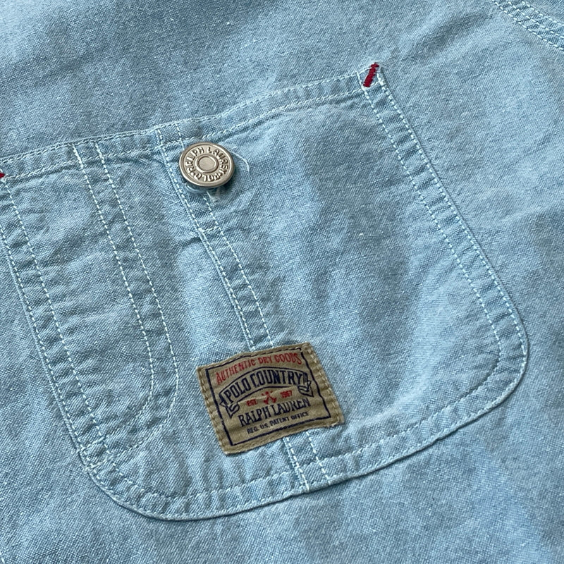 【中古品】【メンズ】 RALPH LAUREN COUNTRY ラルフ ローレン カントリー CHAMBRAY S/S SHIRTシャンブレー ショートスリーブ シャツ 半袖 トップス 147-261011-sa-13-teih サイズ：S カラー：ブルー系 万代Net店