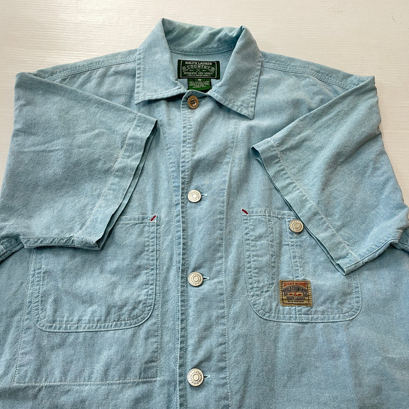 【中古品】【メンズ】 RALPH LAUREN COUNTRY ラルフ ローレン カントリー CHAMBRAY S/S SHIRTシャンブレー ショートスリーブ シャツ 半袖 トップス 147-261011-sa-13-teih サイズ：S カラー：ブルー系 万代Net店
