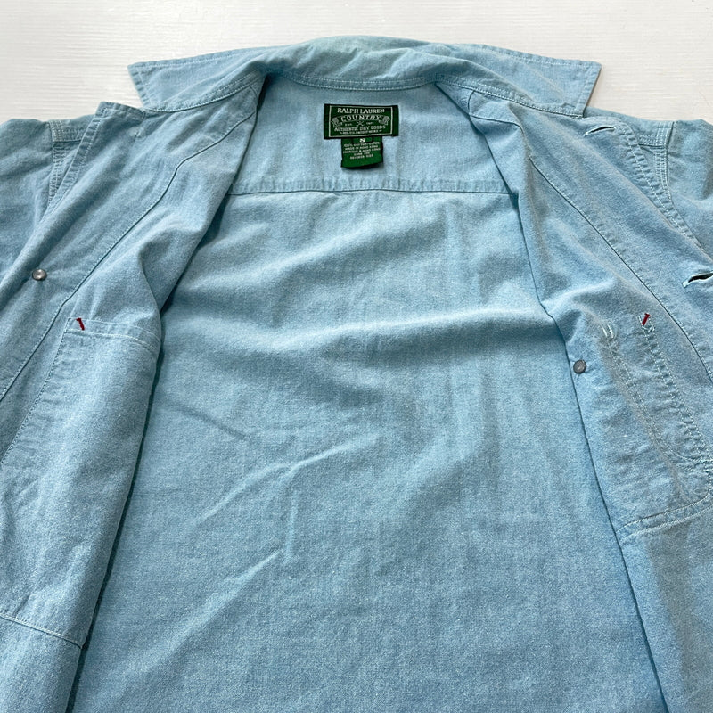 【中古品】【メンズ】 RALPH LAUREN COUNTRY ラルフ ローレン カントリー CHAMBRAY S/S SHIRTシャンブレー ショートスリーブ シャツ 半袖 トップス 147-261011-sa-13-teih サイズ：S カラー：ブルー系 万代Net店