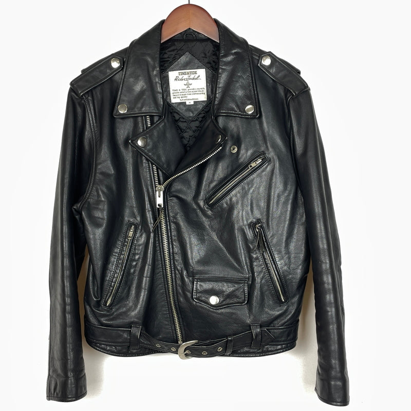 【現状渡し品】【メンズ】 TIME&TIDE タイム アンド タイド COW LEATHER DOUBLE JACKET カウ レザー ダブル ジャケット アウター 145-261011-sa-01-teih サイズ：M カラー：ブラック 万代Net店