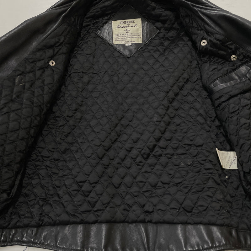 【現状渡し品】【メンズ】 TIME&TIDE タイム アンド タイド COW LEATHER DOUBLE JACKET カウ レザー ダブル ジャケット アウター 145-261011-sa-01-teih サイズ：M カラー：ブラック 万代Net店