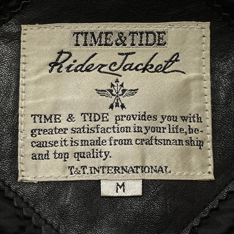 【現状渡し品】【メンズ】 TIME&TIDE タイム アンド タイド COW LEATHER DOUBLE JACKET カウ レザー ダブル ジャケット アウター 145-261011-sa-01-teih サイズ：M カラー：ブラック 万代Net店