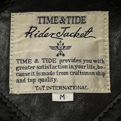 【現状渡し品】【メンズ】 TIME&TIDE タイム アンド タイド COW LEATHER DOUBLE JACKET カウ レザー ダブル ジャケット アウター 145-261011-sa-01-teih サイズ：M カラー：ブラック 万代Net店