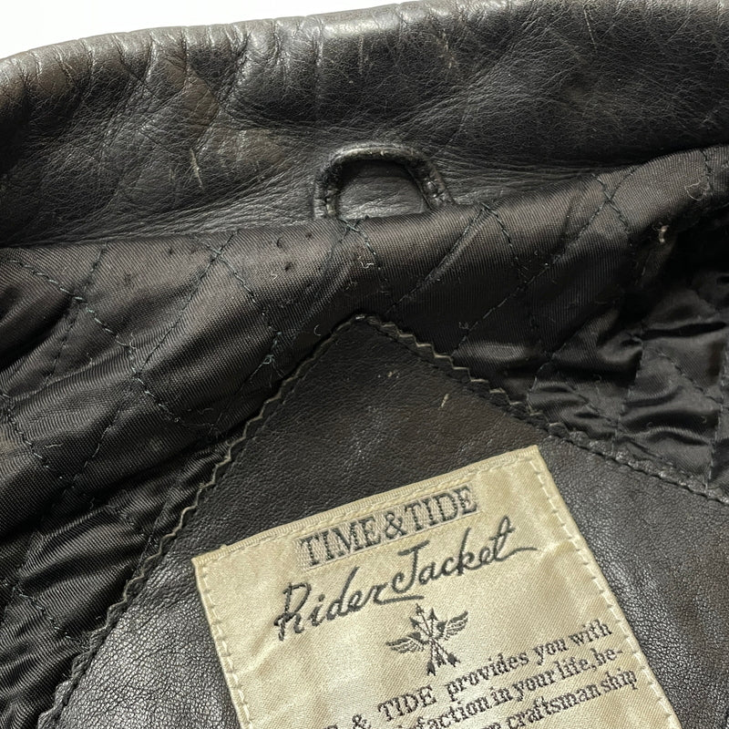 【現状渡し品】【メンズ】 TIME&TIDE タイム アンド タイド COW LEATHER DOUBLE JACKET カウ レザー ダブル ジャケット アウター 145-261011-sa-01-teih サイズ：M カラー：ブラック 万代Net店
