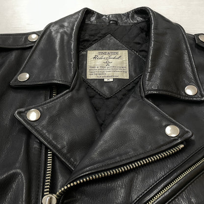 【現状渡し品】【メンズ】 TIME&TIDE タイム アンド タイド COW LEATHER DOUBLE JACKET カウ レザー ダブル ジャケット アウター 145-261011-sa-01-teih サイズ：M カラー：ブラック 万代Net店