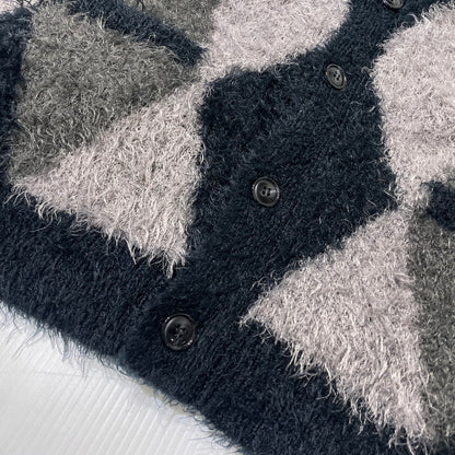 【中古品】【メンズ】 RE:NUMBER(N)INE リ ナンバーナイン FEATHERY YARN ARGYLE JACQYARD KNIT CARDIGAN NMBcd613 フェザーヤーン アーガイルジャガード ニットカーディガン トップス 140-261012-yo-06-teih サイズ：4 カラー：ダークグレー 万代Net店