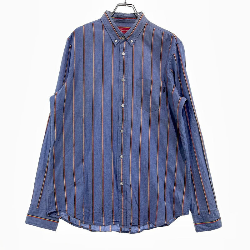 【中古品】【メンズ】 Supreme シュプリーム STRIPE L/S SHIRT ストライプ ロングスリーブ シャツ 長袖 トップス 149-261012-yo-08-teih サイズ：L カラー：ブルー 万代Net店
