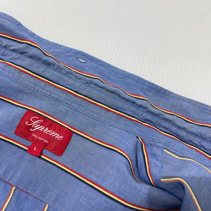 【中古品】【メンズ】 Supreme シュプリーム STRIPE L/S SHIRT ストライプ ロングスリーブ シャツ 長袖 トップス 149-261012-yo-08-teih サイズ：L カラー：ブルー 万代Net店