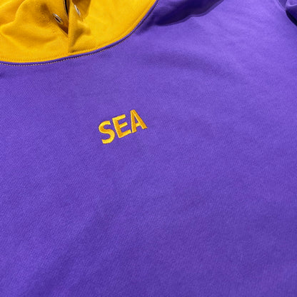 【中古品】【メンズ】 WINDANDSEA ウィンダンシー LOGO HOODIE WDS-20S-TPS-03 ロゴ フーディ 長袖 トップス プルーオーバー パーカー 142-261012-yo-14-teih サイズ：S カラー：パープル/イエロー 万代Net店