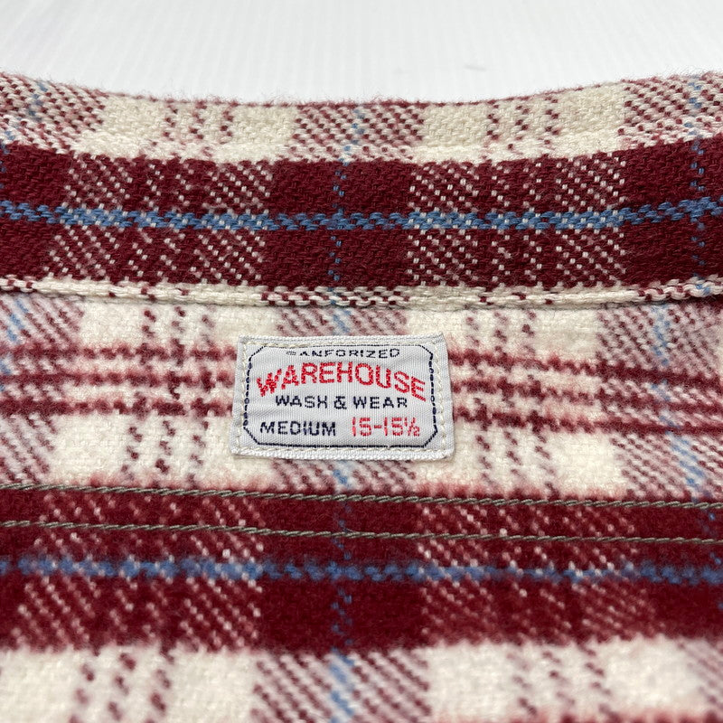 【中古品】【メンズ】 WAREHOUSE ウエアハウス FLANNEL SHIRT "E柄" LOT3104 フランネル シャツ 長袖 トップス 145-261014-yo-13-teih サイズ：M(15-15 1/2) カラー：レッド 万代Net店