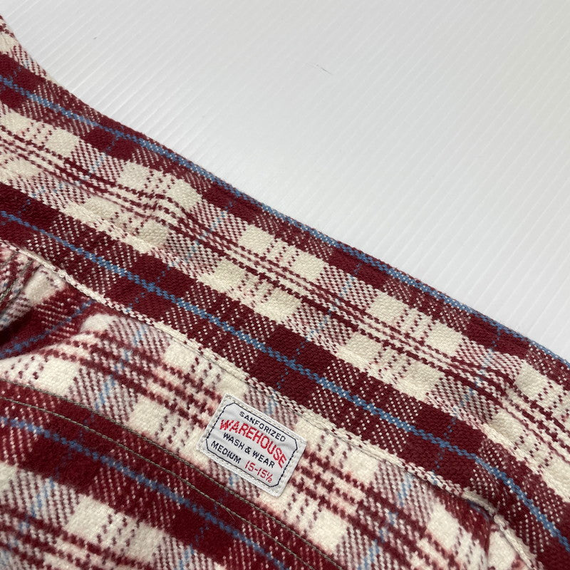 【中古品】【メンズ】 WAREHOUSE ウエアハウス FLANNEL SHIRT "E柄" LOT3104 フランネル シャツ 長袖 トップス 145-261014-yo-13-teih サイズ：M(15-15 1/2) カラー：レッド 万代Net店