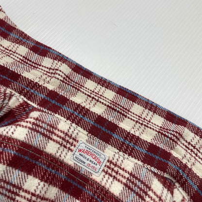 【中古品】【メンズ】 WAREHOUSE ウエアハウス FLANNEL SHIRT "E柄" LOT3104 フランネル シャツ 長袖 トップス 145-261014-yo-13-teih サイズ：M(15-15 1/2) カラー：レッド 万代Net店